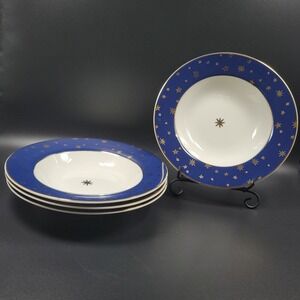 Sakura Galaxy Soup Bowl 14K Gold Stars Blue Trim China Holiday Table VTG‎ Lot